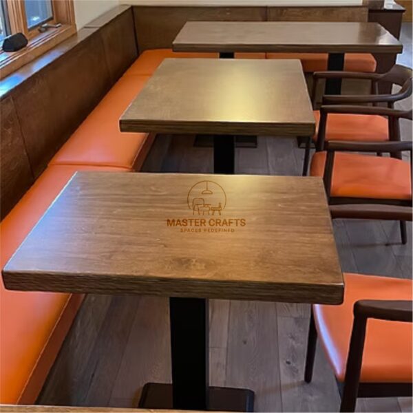 Rustic Wooden Back Bench – Orange Leatherette Seat