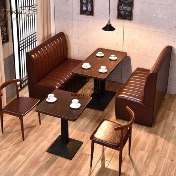 Vintage Brown Leather Bench – Ribbed Backrest Design