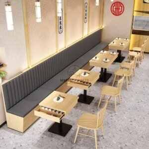 Minimalist Upholstered Bench – Grey Vertical Stitching