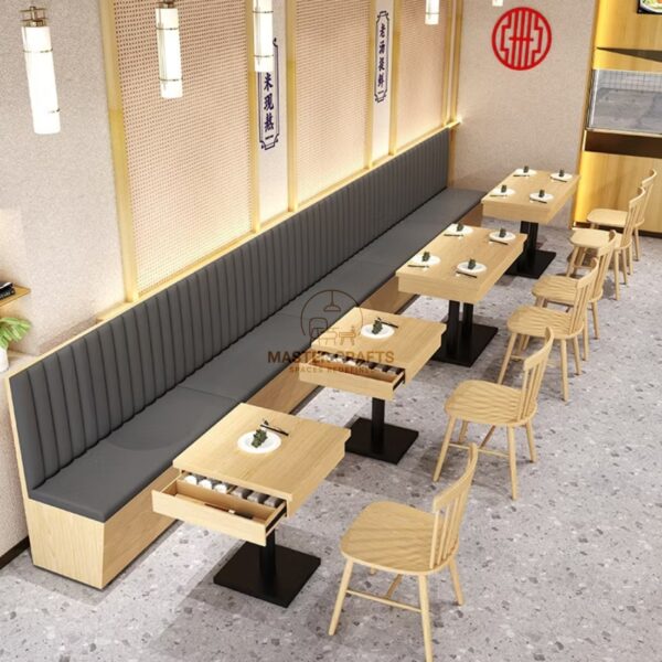Minimalist Upholstered Bench – Grey Vertical Stitching