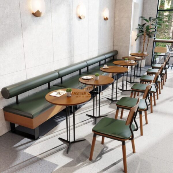 Contemporary Low-Back Bench – Green Leather Roll Back