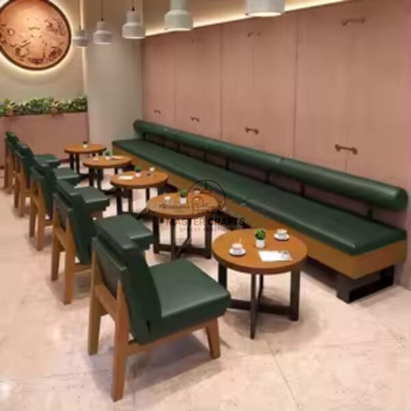 Contemporary Low-Back Bench – Green Leather Roll Back - Image 2
