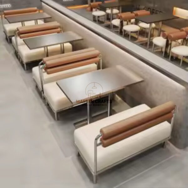 Modern Industrial Bench – Steel Frame with Cushion Roll Back