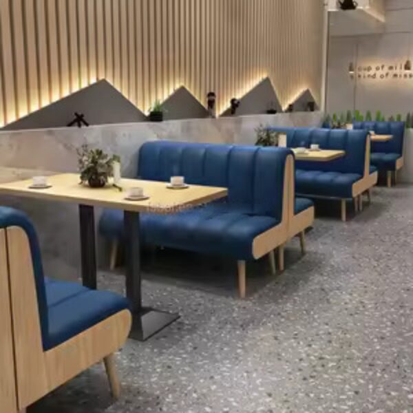 Elegant Blue Channel Back Bench – Wooden Frame Base