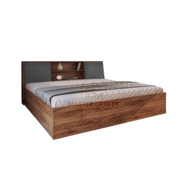 Modern Wooden Platform Bed with Integrated Headboard Storage