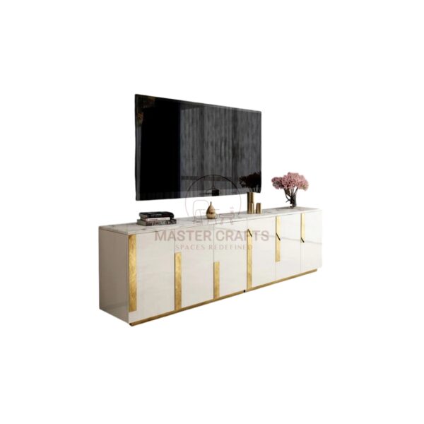 Luxury High-Gloss White & Gold Entertainment Unit