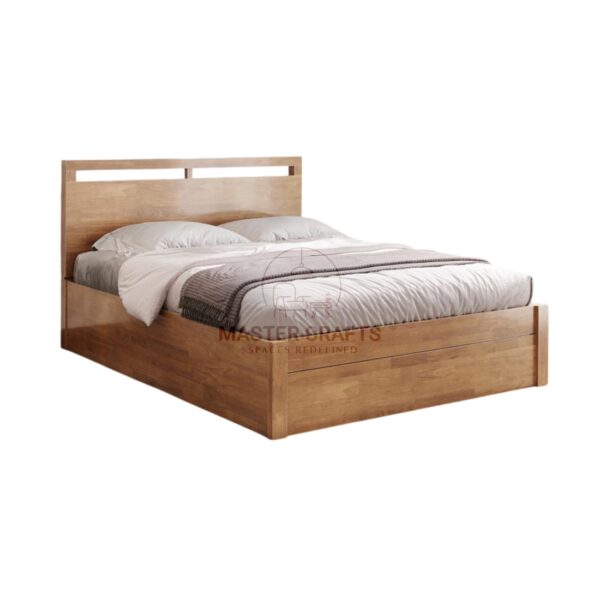 Light Wood Platform Bed with Open-Frame Headboard