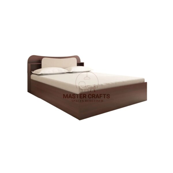 Minimalist Wooden Bed with Integrated Curved Headboard Storage