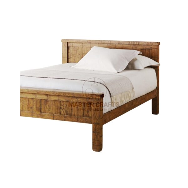Contemporary Rattan Panel Bed with Warm Wood Finish