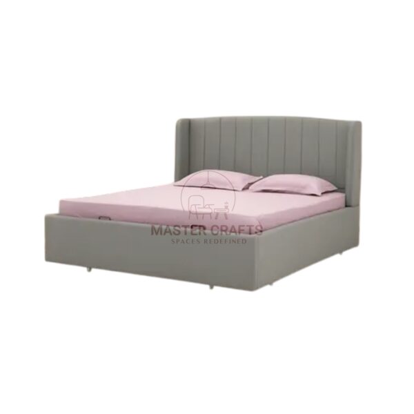Modern Grey Upholstered Platform Bed with Vertical Panel Headboard