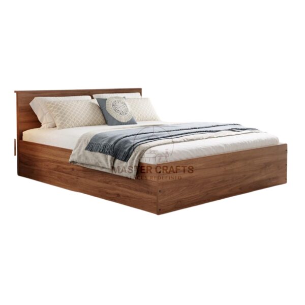 Simple Wooden Platform Bed with Clean Lines and Modern Headboard