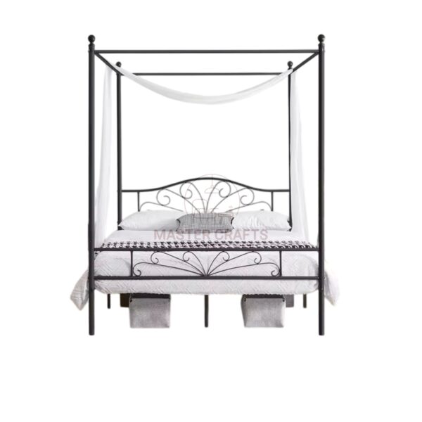 Classic Dark Wood Four-Poster Canopy Bed with Storage
