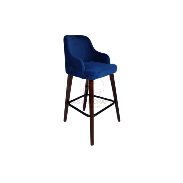 Royal Blue Velvet Mid-Century Bar Stool - Image 2