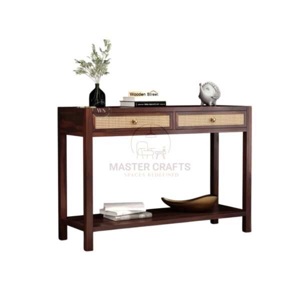 Dark Wood Console Table with Cane Drawer Fronts