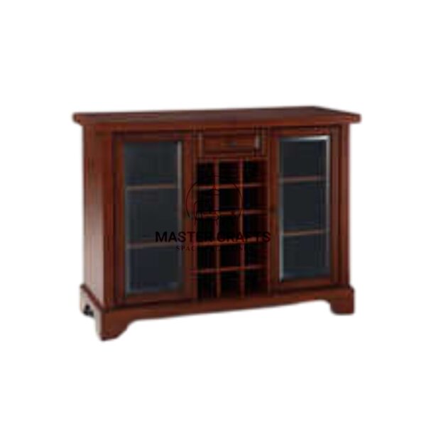 Rich Cherry Finish Bar Cabinet with Integrated Wine Rack