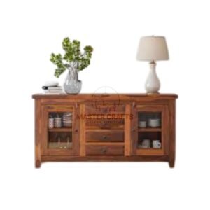  Distressed Wood Sideboard with Glass Display Cabinets