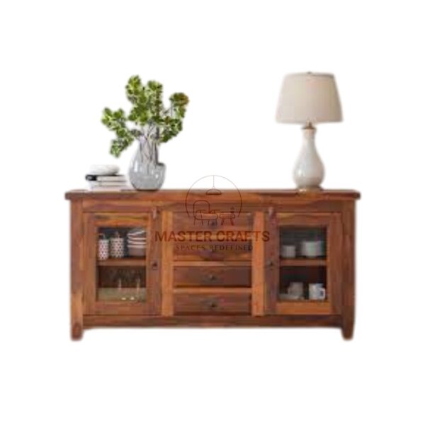  Distressed Wood Sideboard with Glass Display Cabinets