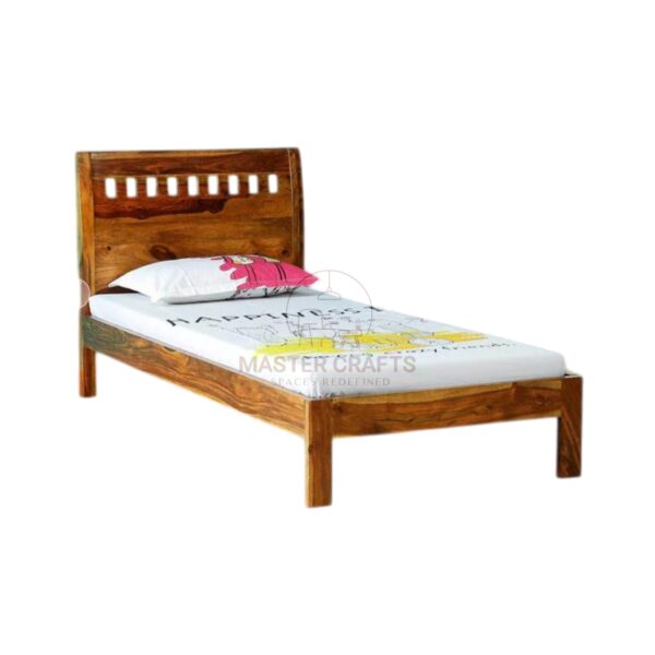 Live-Edge Style Single Bed with Horizontal Slotted Headboard
