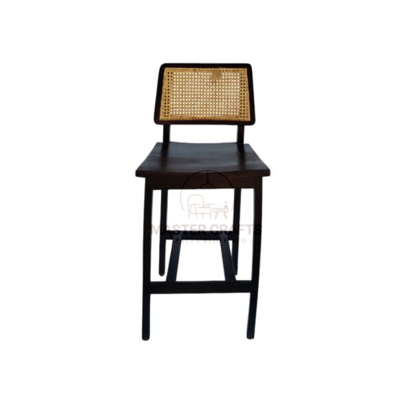 Dark Wood and Cane Rectangular Back Bar Stool