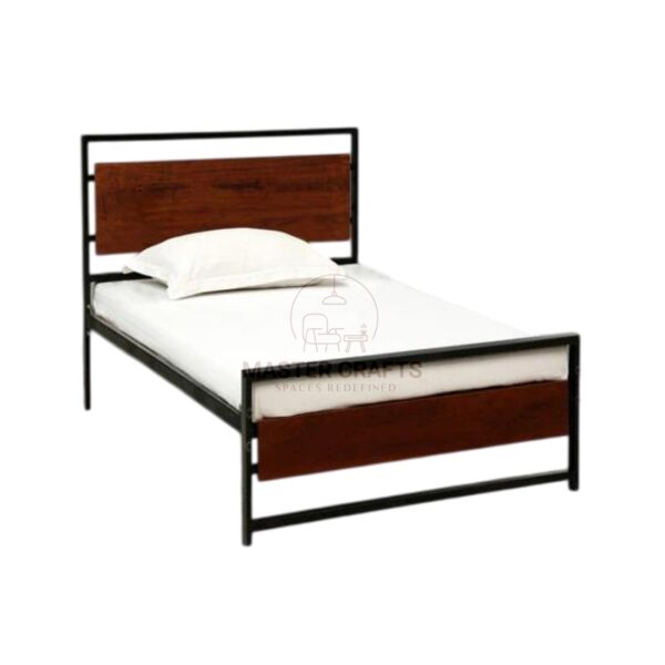  Industrial Single Bed with Metal Frame and Wood Panels