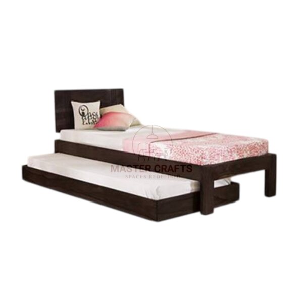 Contemporary Dark Wood Single Bed with Roll-Out Trundle