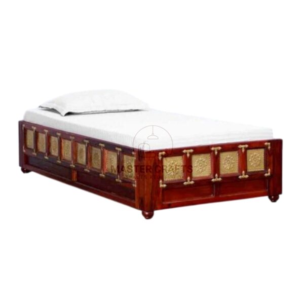  Traditional Single Bed with Decorative Brass Inlay