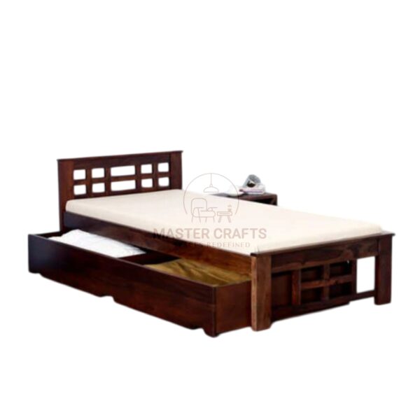 Solid Wood Trundle Bed with Grid Headboard