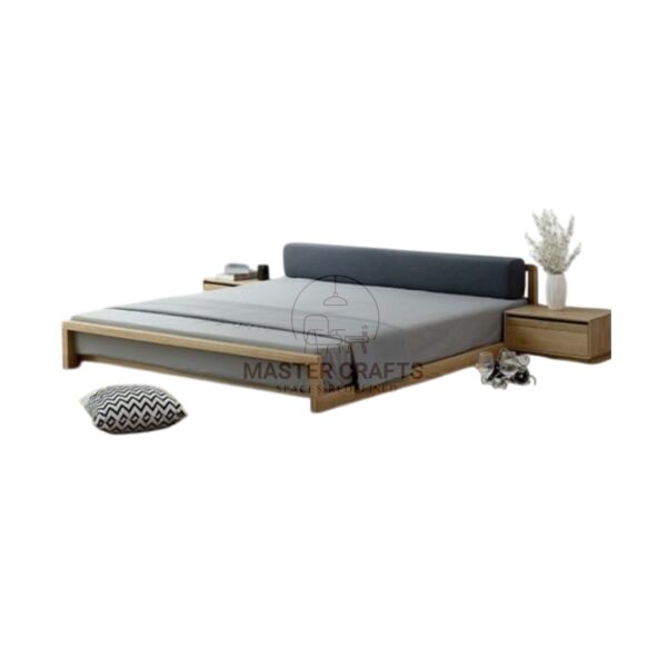 Scandi-Style Floating Bed with Cylindrical Upholstered Headboard