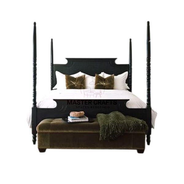 Regal Black Four-Poster Bed with Carved Headboard