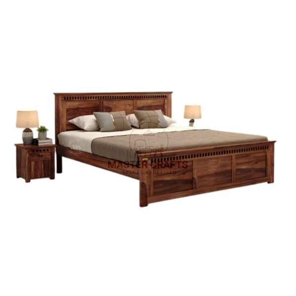 Solid Wood Rustic King Bed with Recessed Slotted Panels