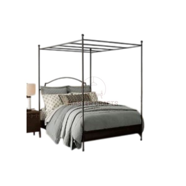  Modern Black Metal Four-Poster Canopy Bed