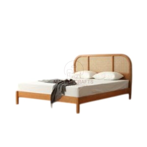 Scandinavian Rattan Double Bed with Rounded Headboard