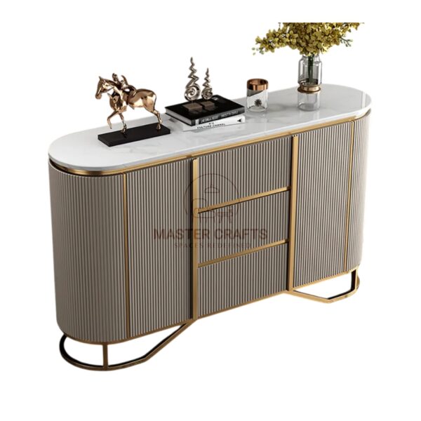 Luxe Oval Console with Fluted Texture and Marble Top