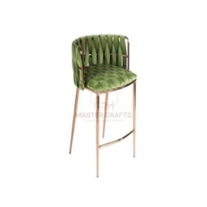  Velvet Woven Back Bar Stool with Rose Gold Base