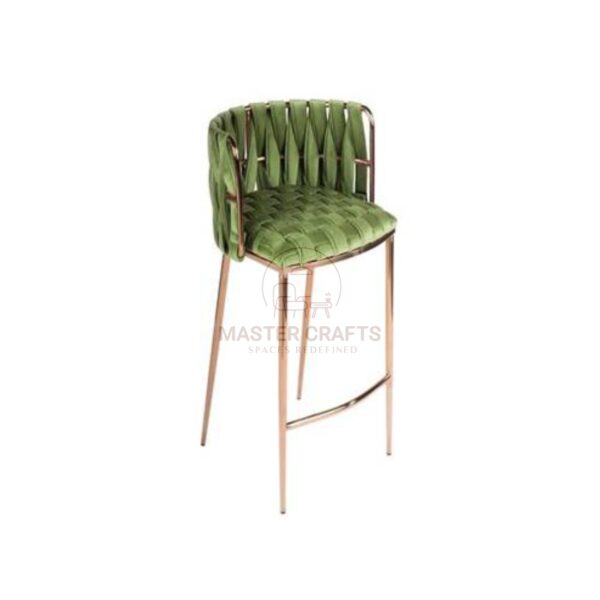  Velvet Woven Back Bar Stool with Rose Gold Base