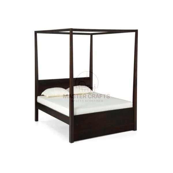 Modern Dark Wood Canopy Bed with Box Frame