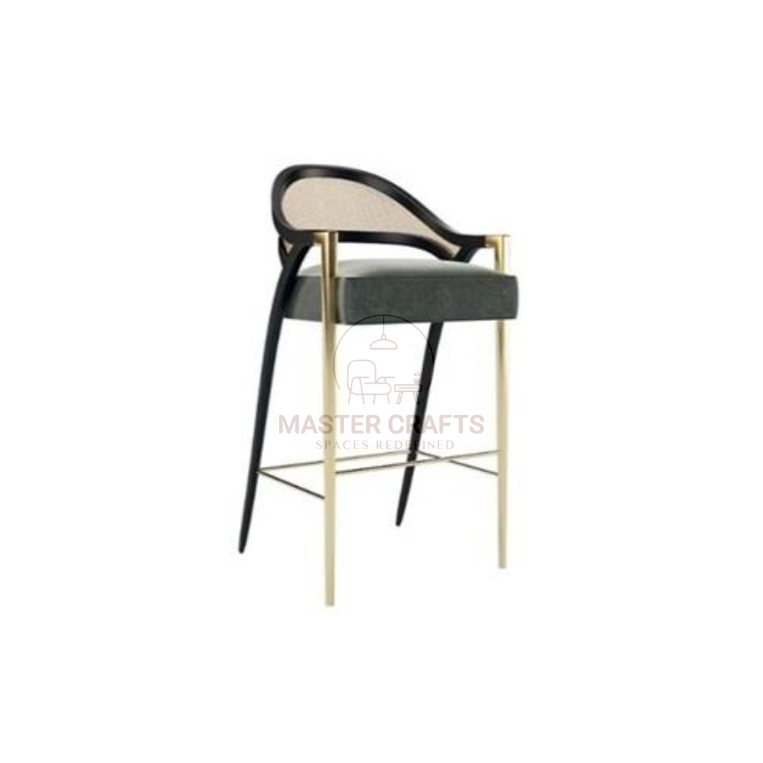 Mixed-Material Glam Bar Stool with Cane Detail