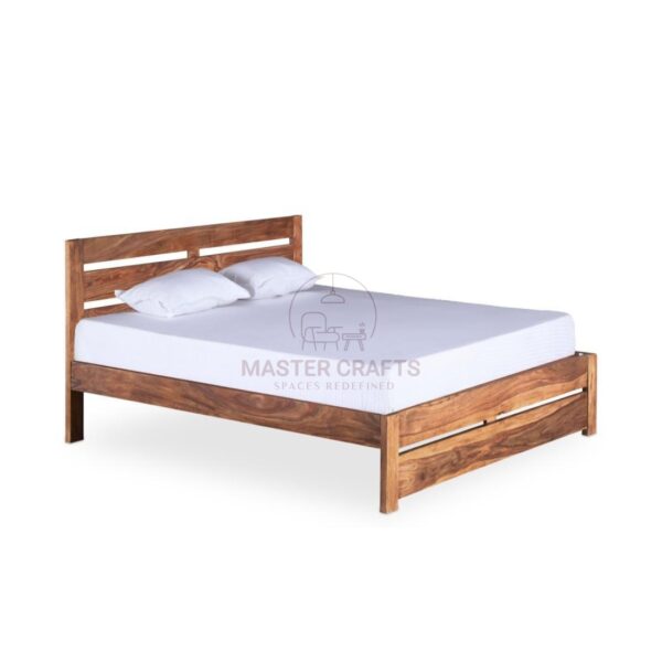 Minimalist Wooden Bed with Horizontal Slatted Headboard