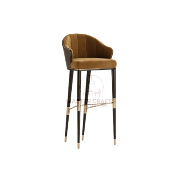 Sleek Barrel-Back Bar Stool with Metal Accents