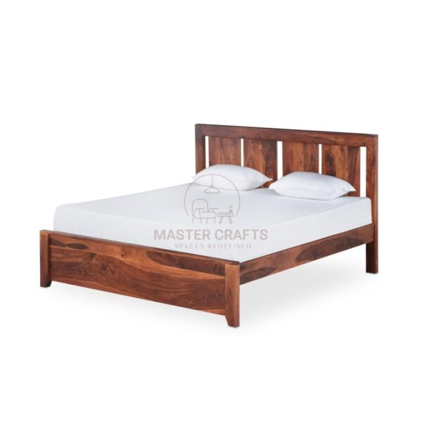 Sturdy Solid Wood Bed with Wide Vertical Slat Headboard