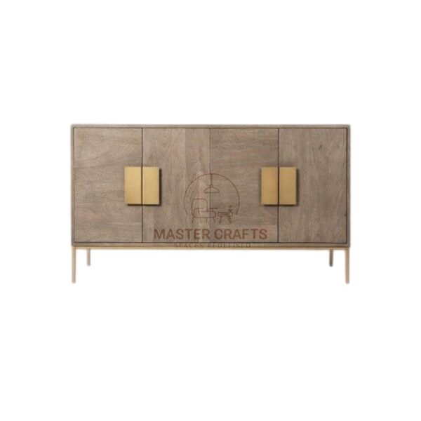 Light Wood Buffet with Oversized Gold Panel Handles