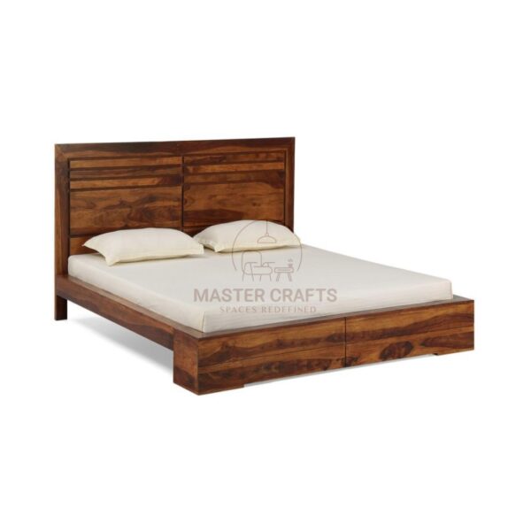 Solid Wood Queen Bed with Dual Horizontal Slatted Headboard
