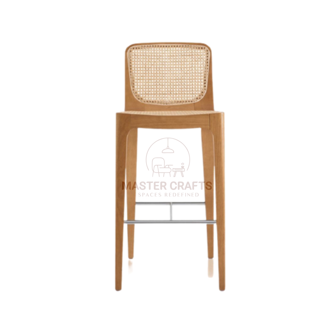 Natural Wood Cane Back Bar Stool - Wide Leg