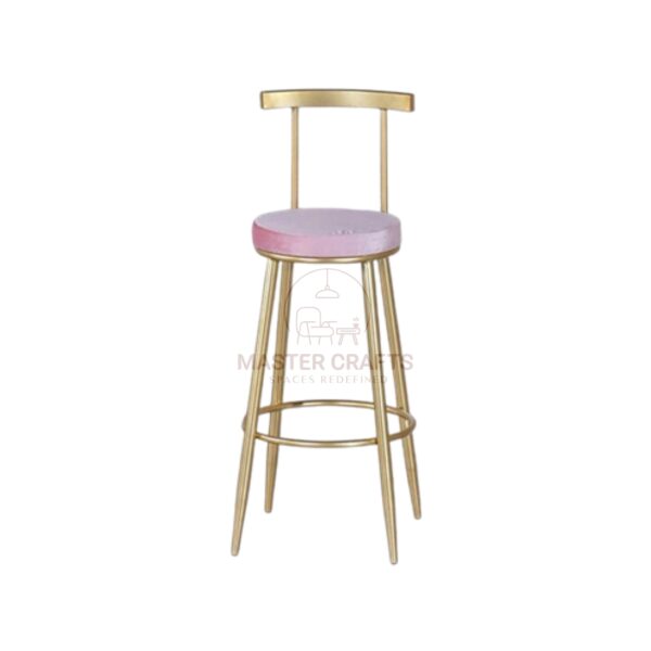 Minimalist Gold Metal and Pink Velvet Bar Stool