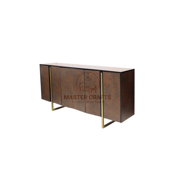 Industrial Modern Copper-Finish Sideboard with Gold Base