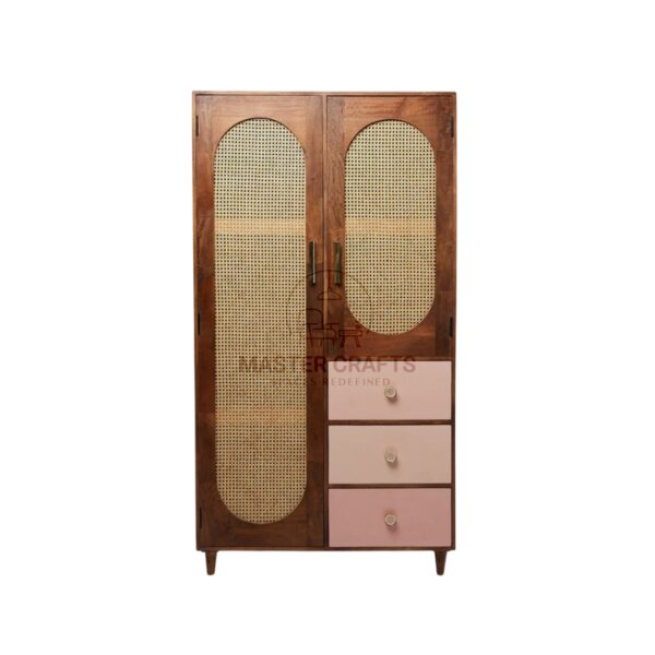 The Pastel-Accent Rattan Tall Cabinet