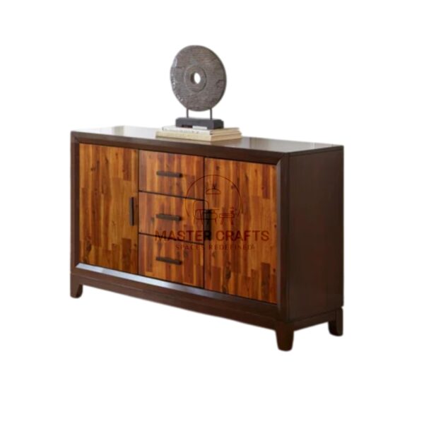Rustic Patchwork Wood Sideboard with Dark Frame